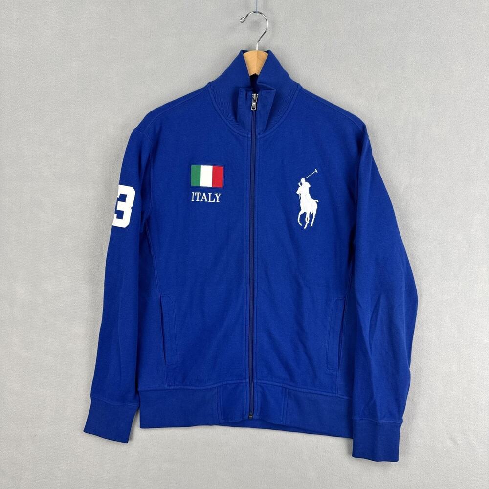 Polo Ralph Lauren Jacket Mens Medium Blue Italy Flag 3 Full Zip Track Athletic